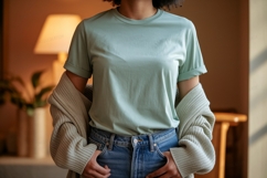 Light green t shirt mockup with denim Product Image 1