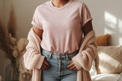Pink shirt denim jeans cardigan mockup image Product Image 1