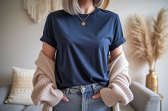 Navy tee beige cardigan denim jeans image Product Image 1
