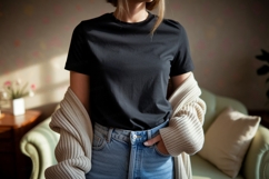 Black t shirt mockup with cardigan clothing Product Image 1