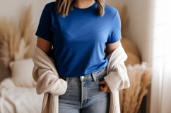 Blue shirt denim jeans cardigan mockup image Product Image 1