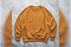 Mustard Sweatshirt Tshirt Mockup On Marble Surface Product Image 1