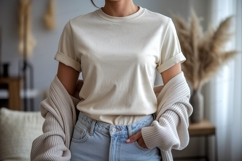 Cream tee light wash denim Mockup image Product Image 1