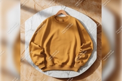 Mustard Sweatshirt Tshirt Mockup On Marble Surface Product Image 1