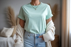 Mint tee light wash denim casual outfit image Product Image 1