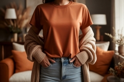 Orange t shirt and cardigan mockup image Product Image 1