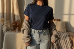 Navy shirt light jeans grey cardigan image Product Image 1