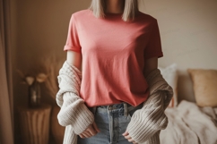 Coral t shirt and knitted cardigan image Product Image 1