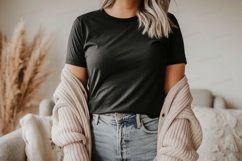 Black t shirt beige cardigan denim jeans image Product Image 1
