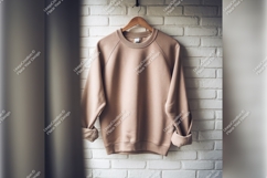 Beige Crewneck Tshirt Mockup On White Brick Wall Product Image 1