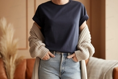 Dark blue t shirt and light blue jeans mockup cardigan Product Image 1
