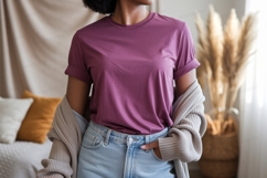 Plum T shirt light wash jeans image Product Image 1