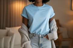 Blue t shirt light jeans cardigan image Product Image 1