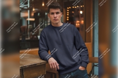 Man In Navy Sweatshirt Tshirt Mockup Product Image 1