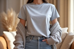 Light grey t shirt and cardigan mockup denim Product Image 1
