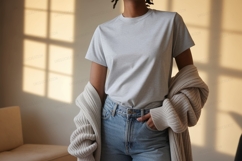 Light grey t shirt and denim jeans mockup image Product Image 1