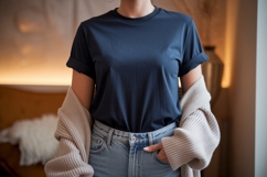 Navy shirt light cardigan denim jeans Product Image 1