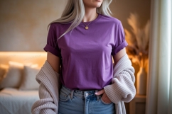 Purple t shirt mockup with cardigan clothing Product Image 1