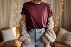 Maroon t shirt and cardigan mockup image Product Image 1