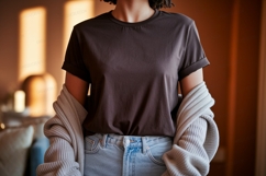 Brown t shirt light jeans grey cardigan image Product Image 1