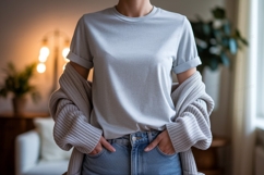 Light blue t shirt mockup with cardigan image Product Image 1