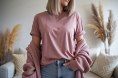 Dusty rose t shirt and cardigan mockup image Product Image 1