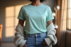 Mint t shirt and denim jeans mockup image Product Image 1