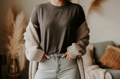 Grey tee and cardigan mockup apparel Product Image 1