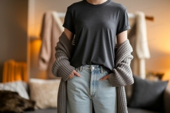 Dark grey t shirt light blue jeans image Product Image 1