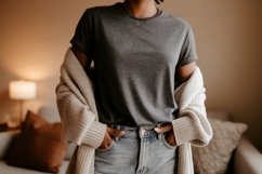 Gray T Shirt Light Jeans Cardigan t-shirt Product Image 1