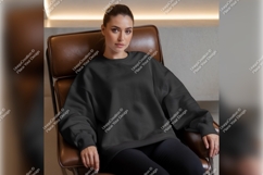 Woman In Black Tshirt Mockup On Chair Product Image 1