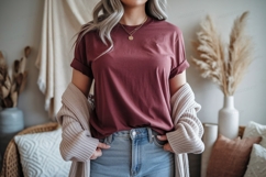 Maroon T Shirt Mockup female Product Image 1