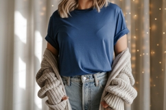 Blue tee and knit cardigan mockup image Product Image 1
