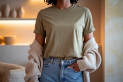 Olive green t shirt and denim jeans mockup image Product Image 1