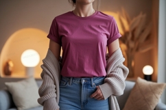 Magenta t shirt and denim jeans mockup image Product Image 1
