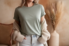 Sage green t shirt light wash denim jeans image Product Image 1