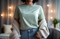 Light green t shirt and blue jeans mockup image Product Image 1