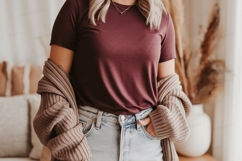 Maroon shirt light jeans cozy cardigan image Product Image 1