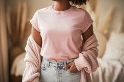Pink tee light denim jeans cardigan image Product Image 1