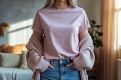 Pink shirt blue jeans cardigan image Product Image 1