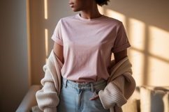 Pink shirt light blue jeans cardigan mockup image Product Image 1