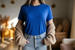 Blue t shirt and beige cardigan mockup image Product Image 1
