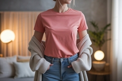 Coral t shirt and denim jeans mockup image Product Image 1