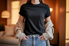 black, t, shirt, beige, cardigan, mockup, fashion, apparel, Product Image 1