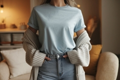Light blue t shirt and denim jeans mockup image Product Image 1