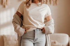 Cream tee light wash denim cardigan image Product Image 1