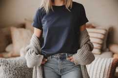 Navy shirt grey cardigan denim jeans image Product Image 1