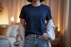 Navy shirt denim jeans cozy cardigan image Product Image 1