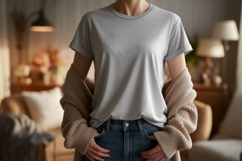 Gray t shirt mockup with cardigan image Product Image 1