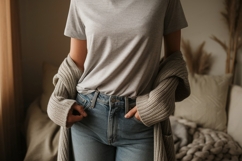 Grey tee and denim jeans mockup image Product Image 1
